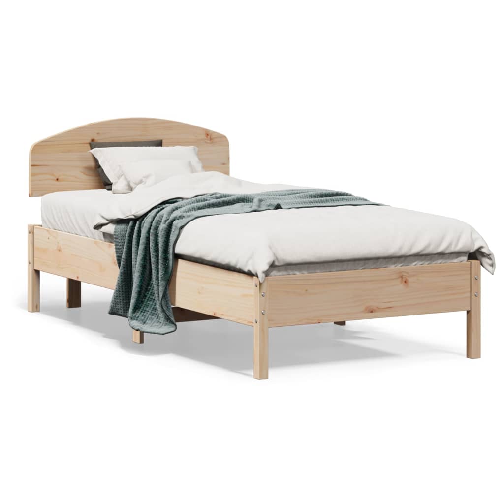 vidaXL gultas rāmis ar galvgali, 90x190 cm, priedes masīvkoks