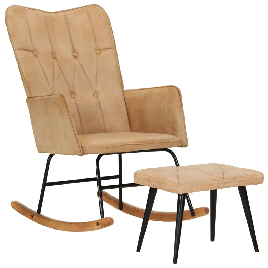 vidaXL šūpuļkrēsls ar kājsoliņu, krēmkrāsas vintāžas audums