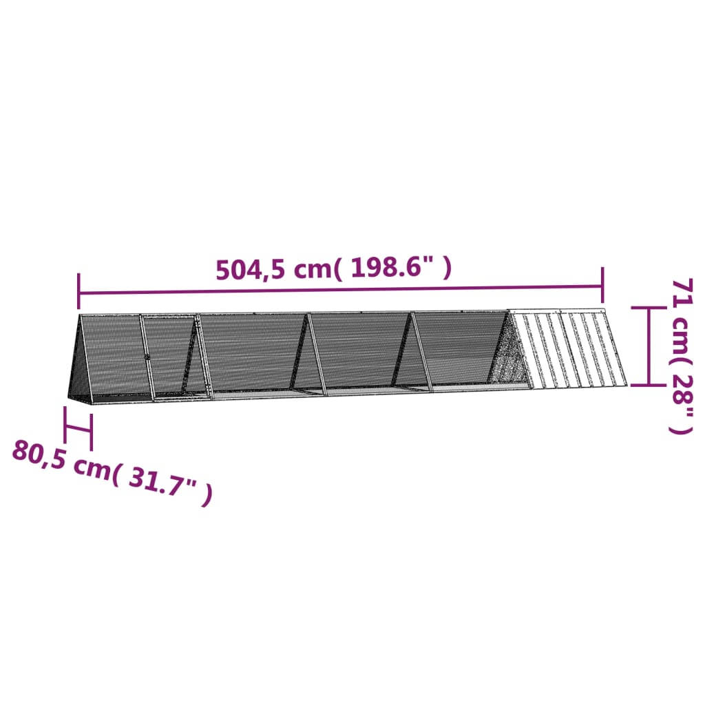 vidaXL trušu būris, antracītpelēks, 504,5x80,5x71 cm, cinkots tērauds