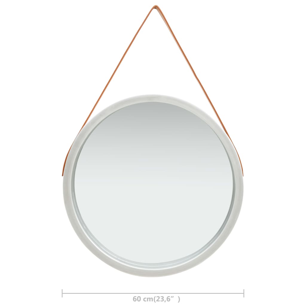 vidaXL sienas spogulis ar siksnu, 60 cm, sudraba krāsā