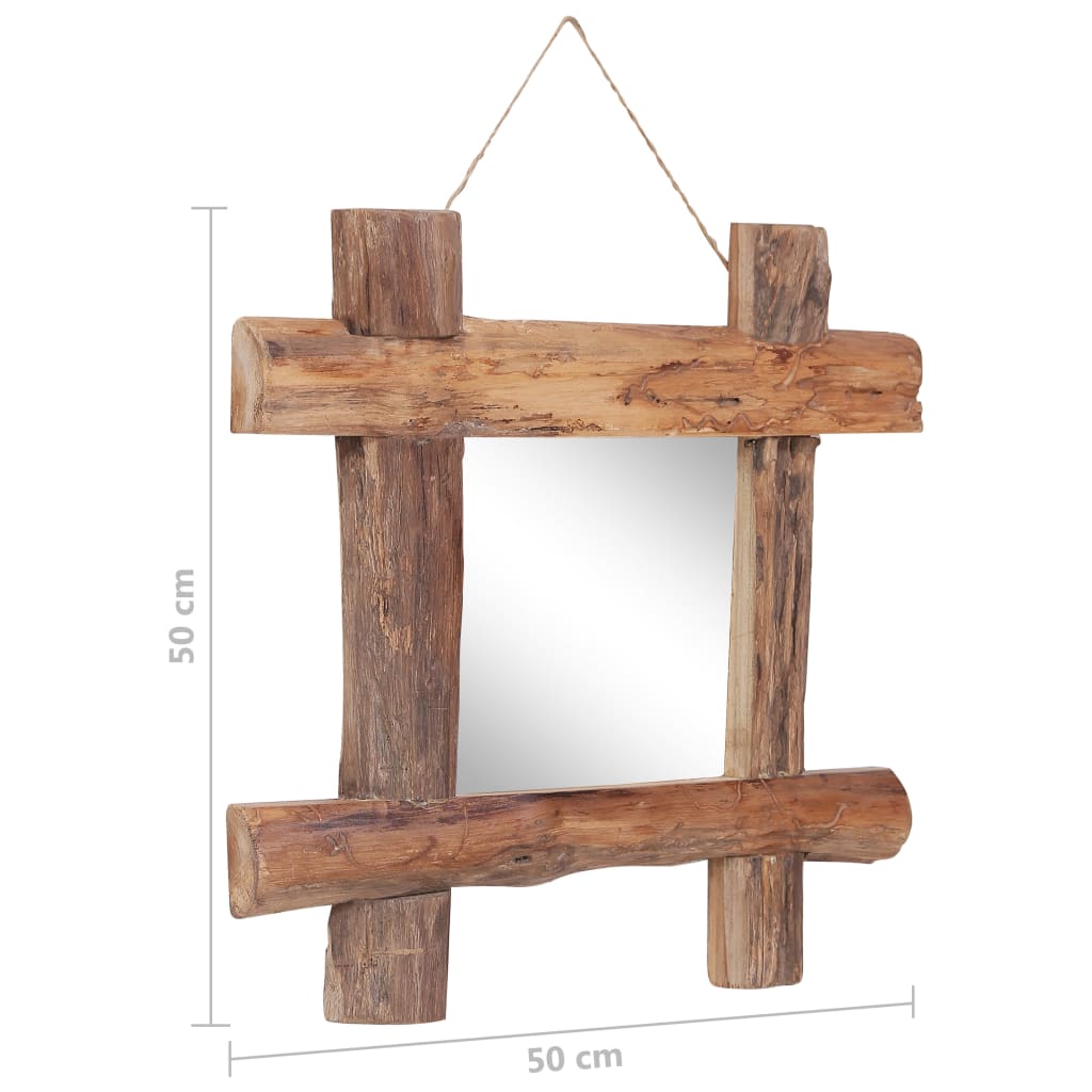 vidaXL spogulis, koka krāsa, 50x50 cm, baļķu dizains, masīvkoks