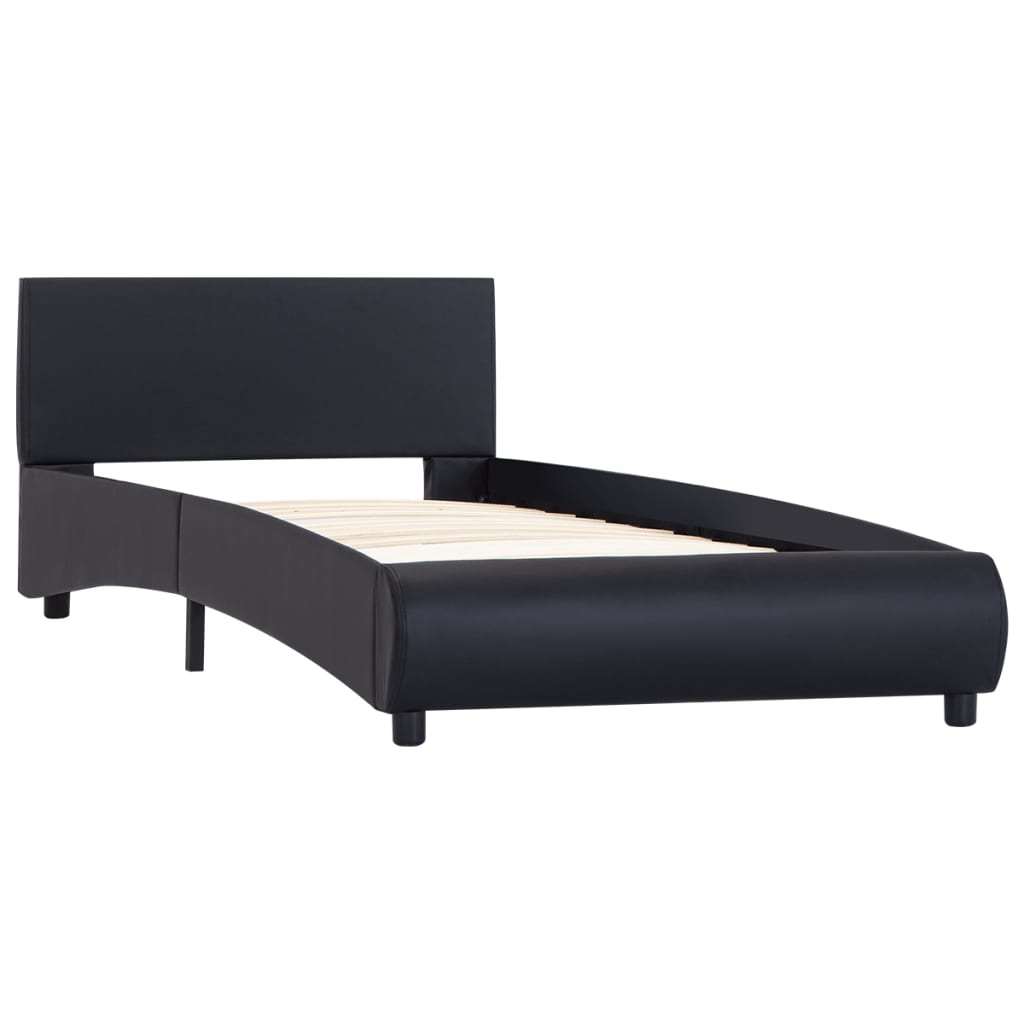 vidaXL gultas rāmis ar LED, melna mākslīgā āda, 90x200 cm
