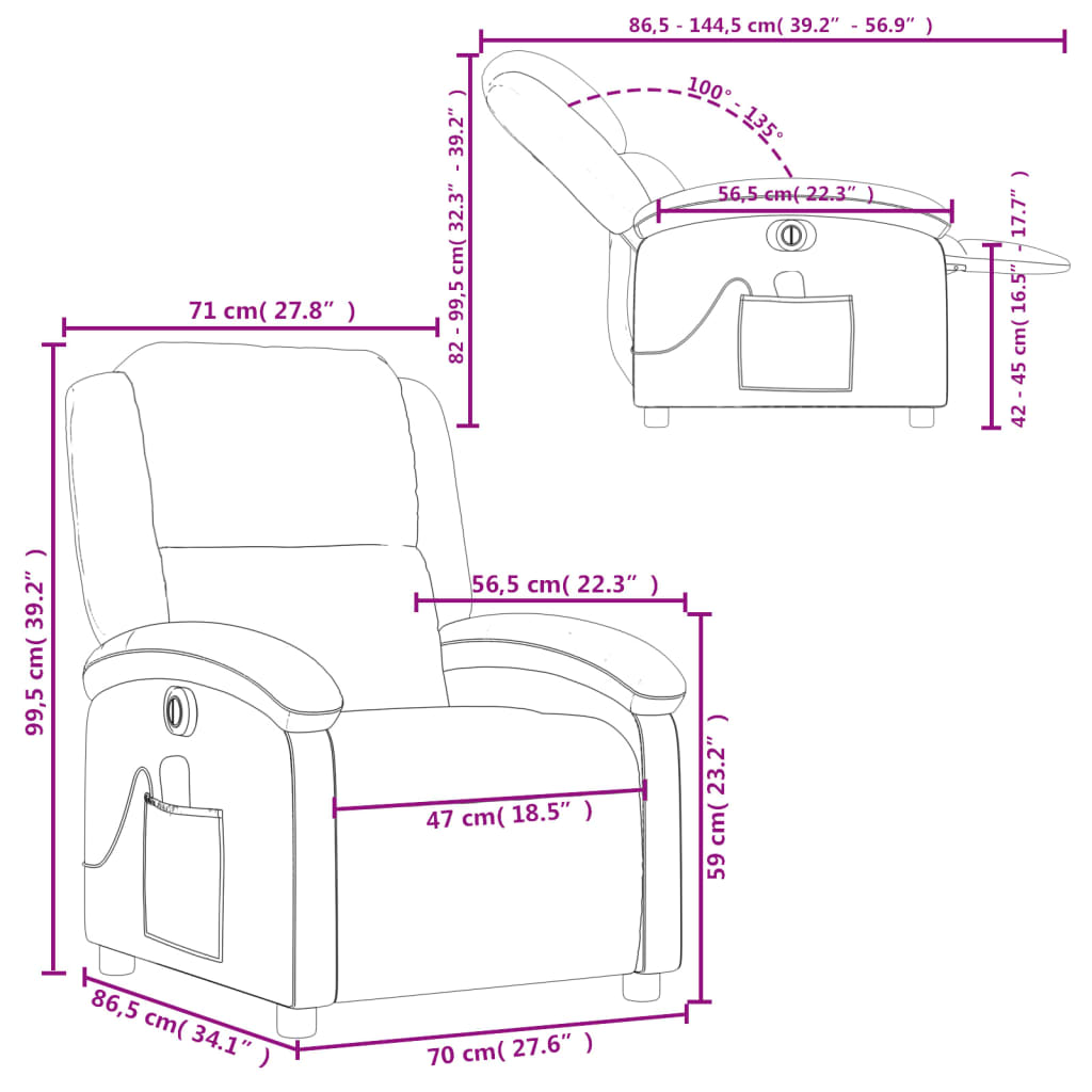 vidaXL elektrisks masāžas krēsls, atgāžams, brūna dabīgā āda