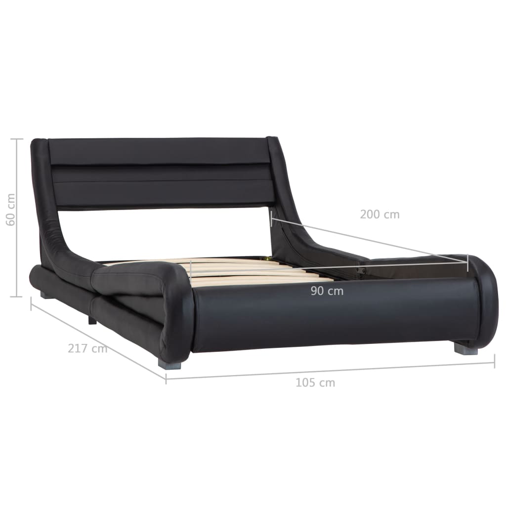 vidaXL gultas rāmis ar LED, melns, 90x200 cm, mākslīgā āda