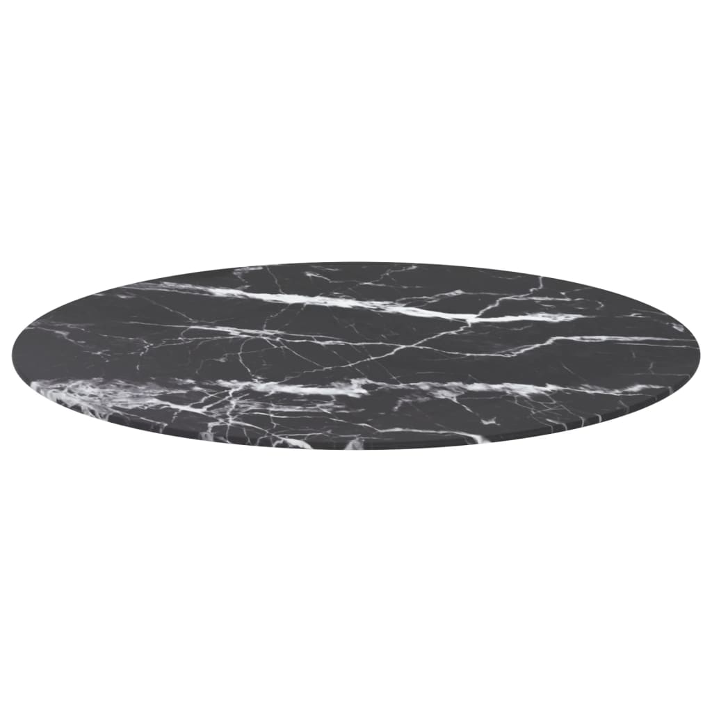 vidaXL galda virsma, melna, Ø80x1 cm, stikls ar marmora dizainu