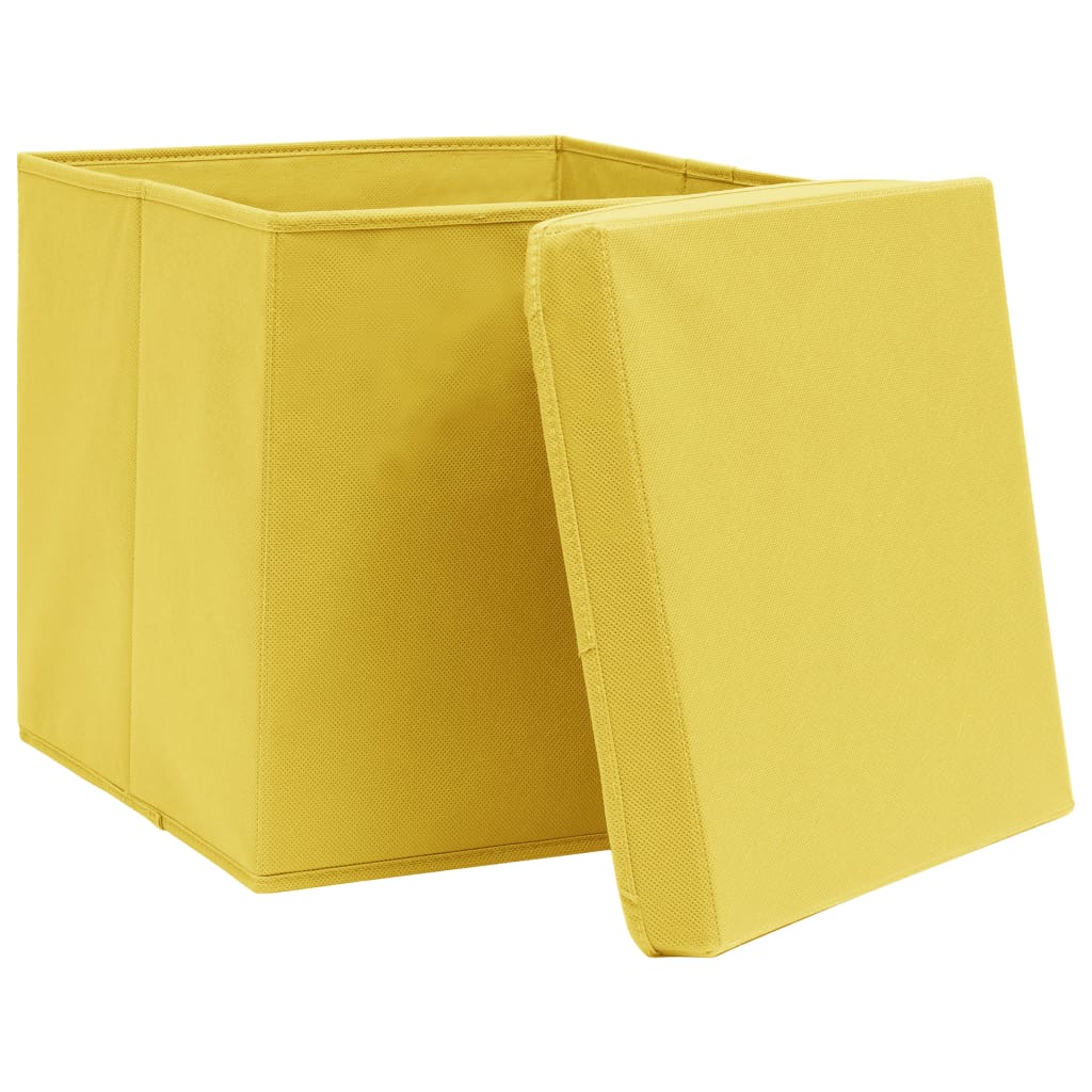 vidaXL uzglabāšanas kastes ar vāku, 10 gab., 32x32x32 cm, dzeltenas