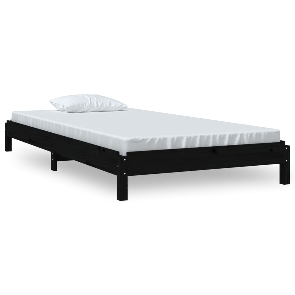 vidaXL gulta, melna, 90x190 cm, priedes masīvkoks