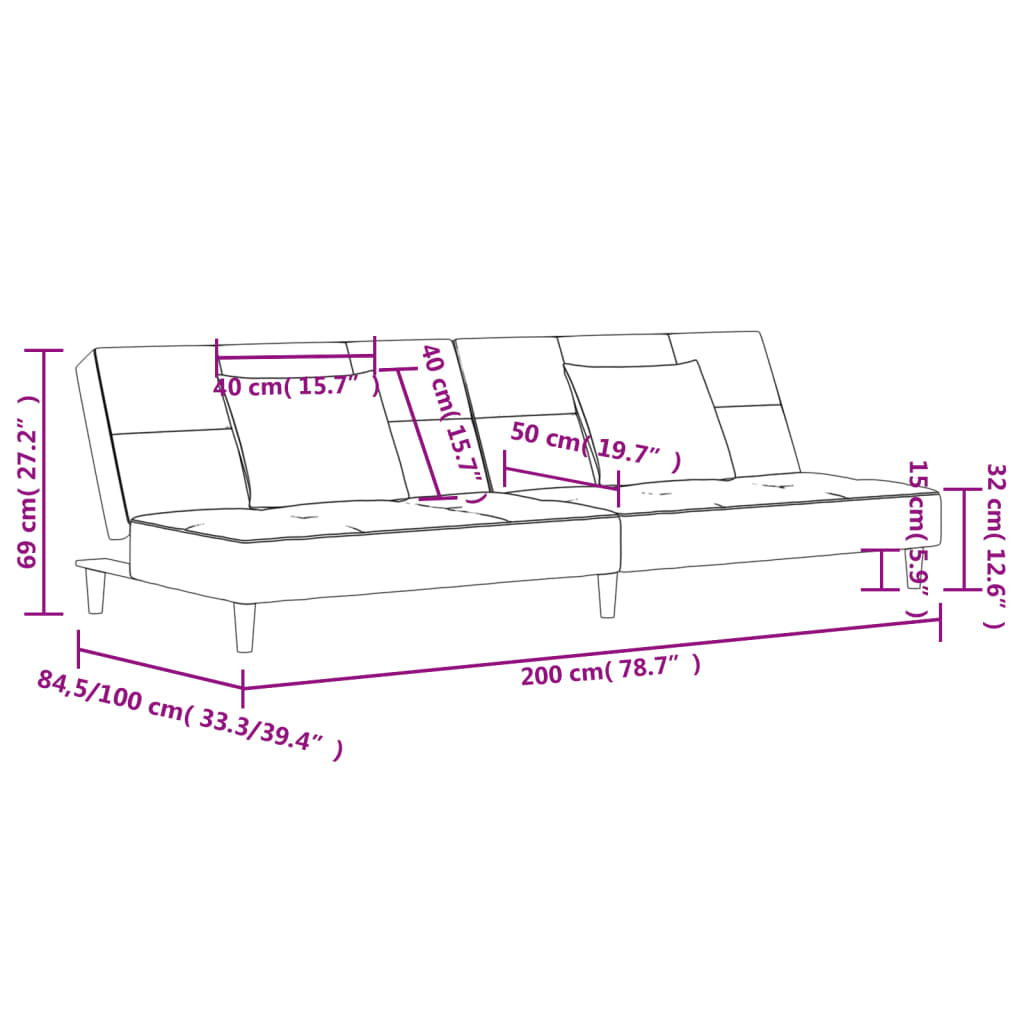 vidaXL 2-vietīga dīvāngulta ar diviem spilveniem, tumši pelēks audums