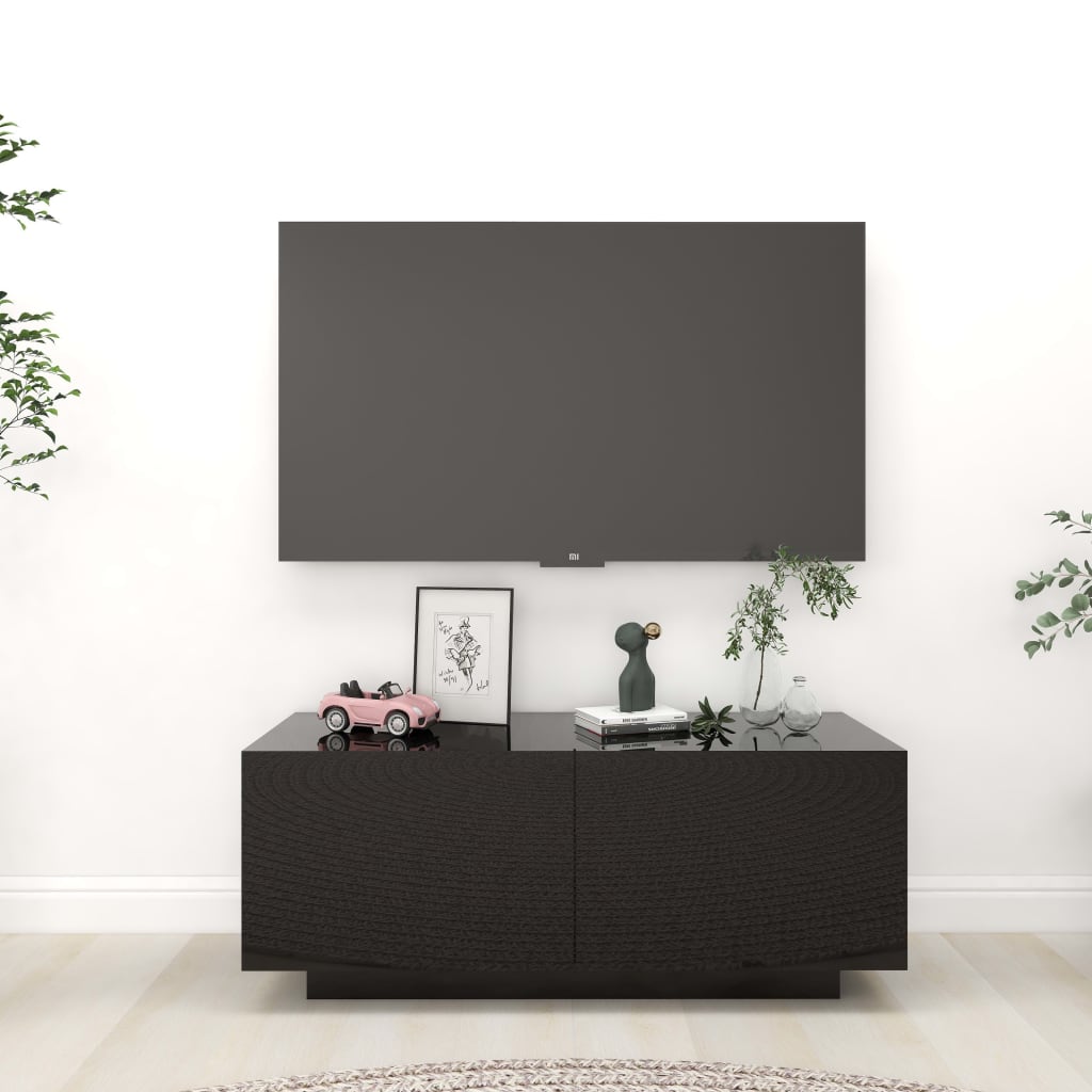 vidaXL TV skapītis, 100x35x40 cm, spīdīgi melns, skaidu plāksne