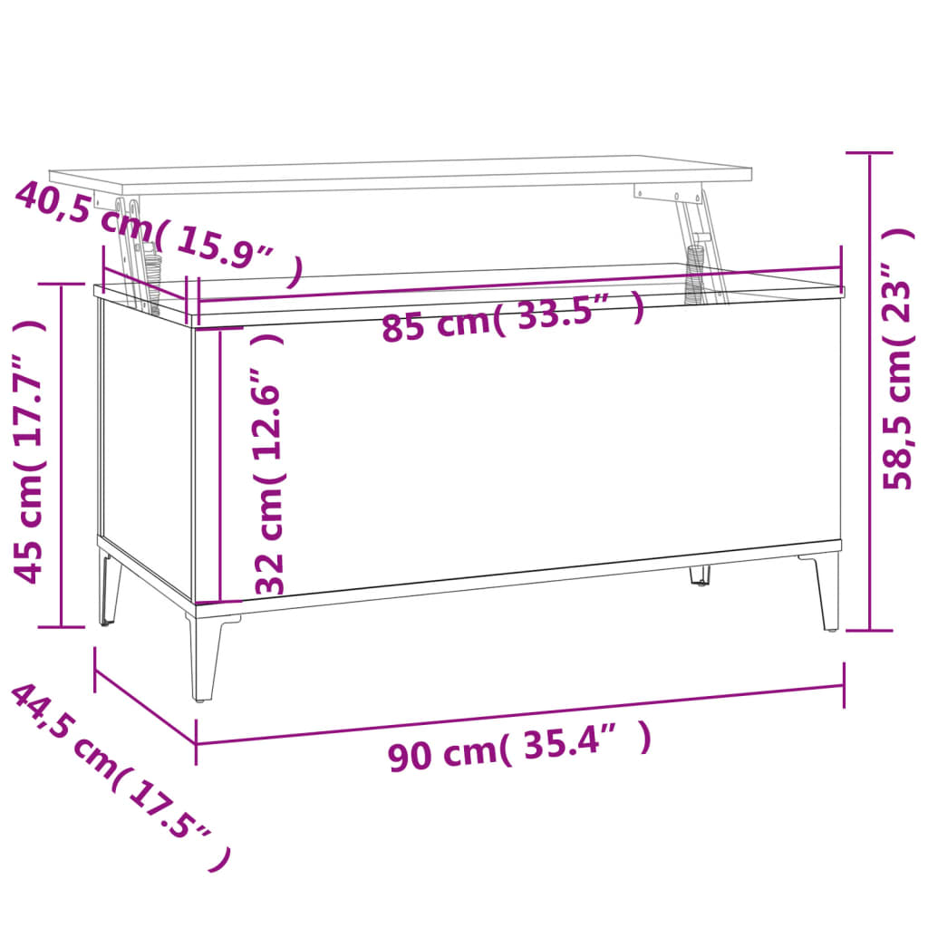vidaXL kafijas galdiņš, ozolkoka, 90x44,5x45 cm, inženierijas koks