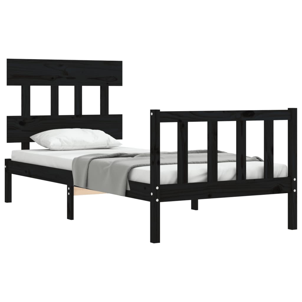vidaXL gultas rāmis ar galvgali, vienvietīgs, masīvkoks, melns