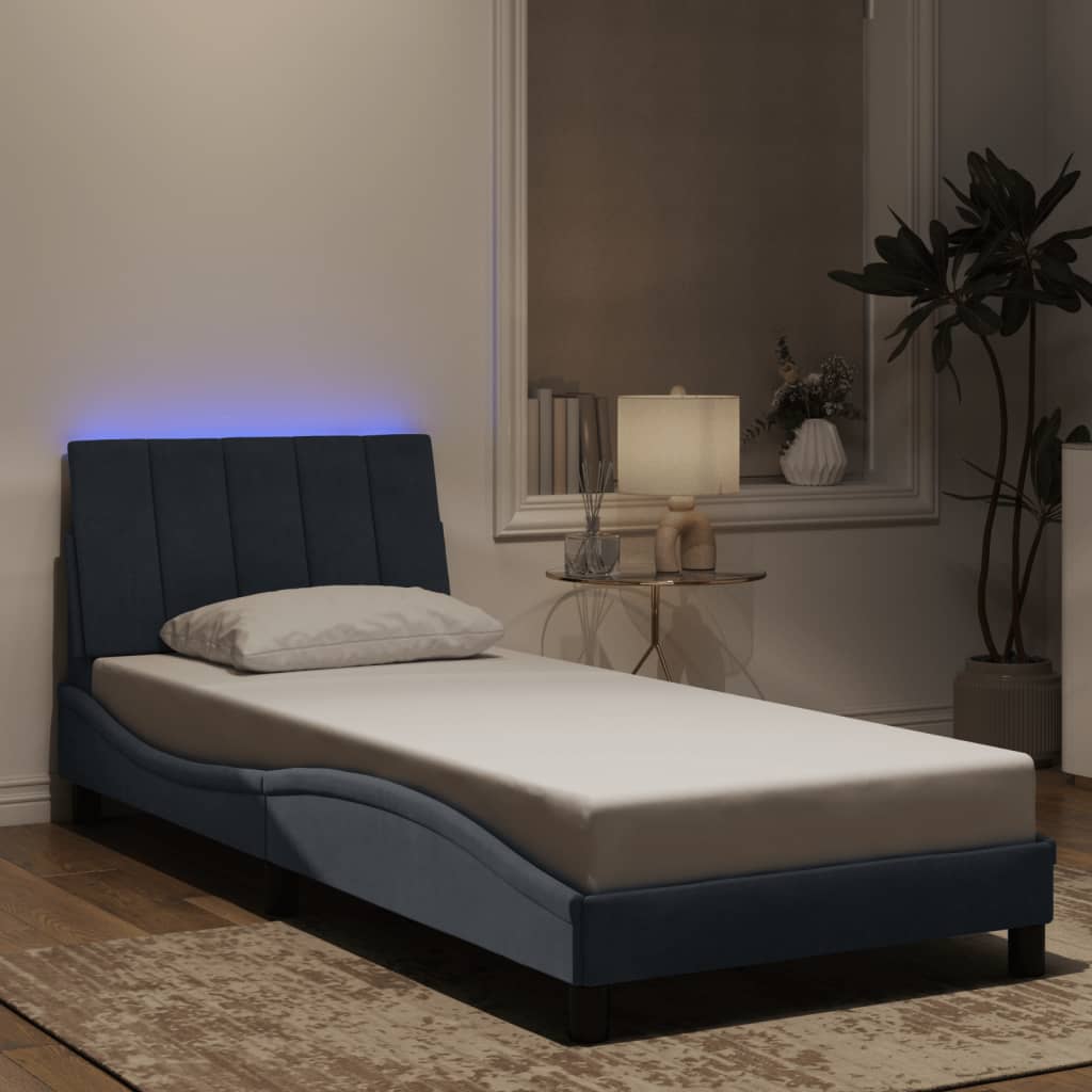 vidaXL gultas rāmis ar LED, tumši pelēks samts, 90x200 cm