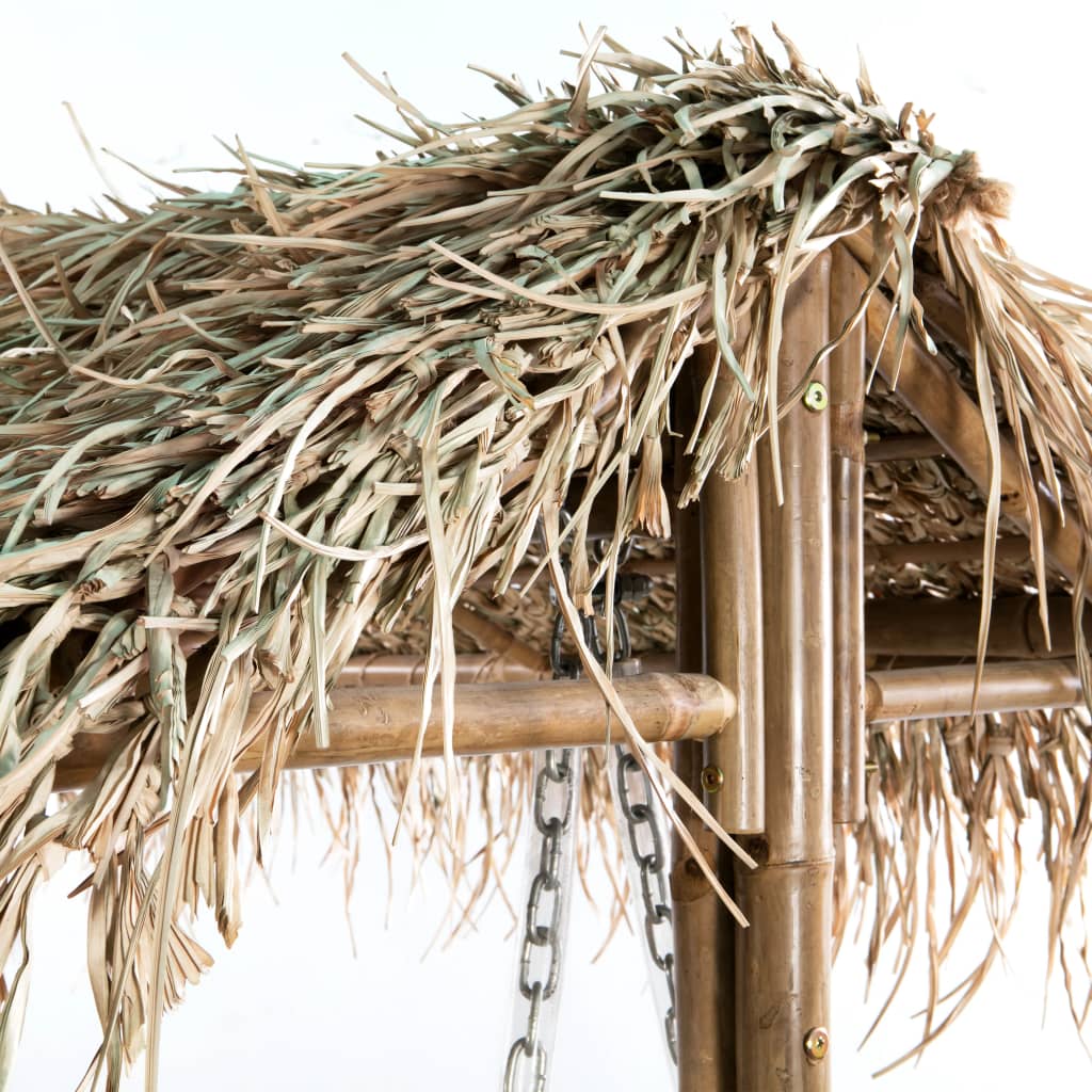 vidaXL divvietīgs dārza šūpuļsols, palmu lapas, bambuss, 202 cm