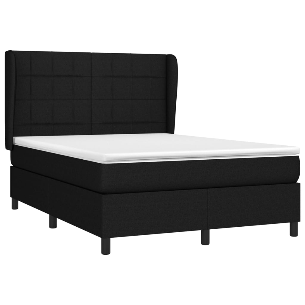 vidaXL atsperu gulta ar matraci, melna, 140x200 cm, audums