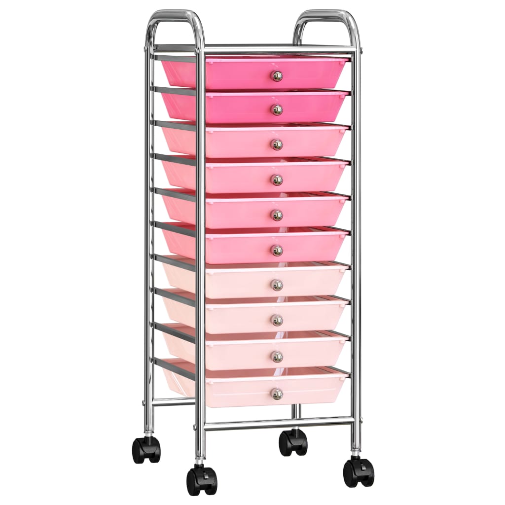 vidaXL uzglabāšanas ratiņi, 10 atvilktnes, rozā ombre krāsu plastmasa