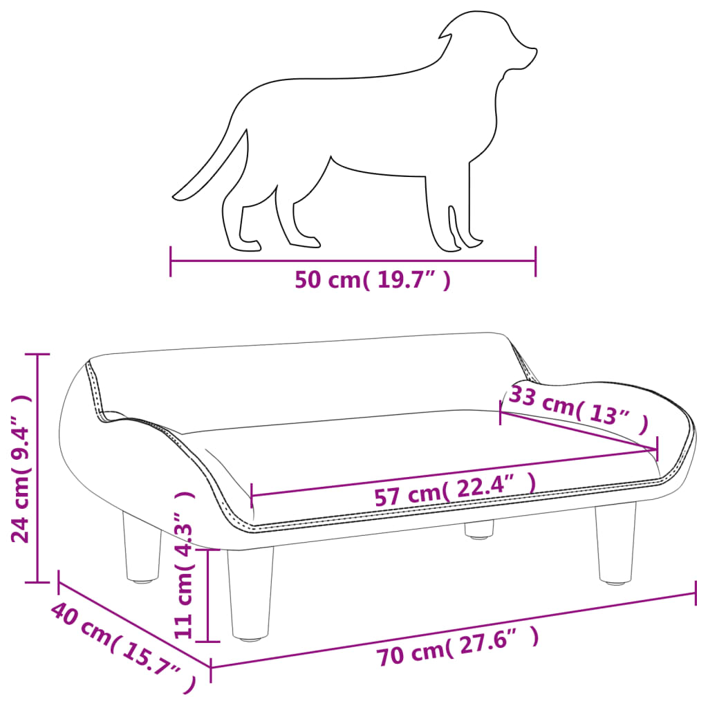 vidaXL gulta suņiem, tumši pelēka, 70x40x24 cm, audums
