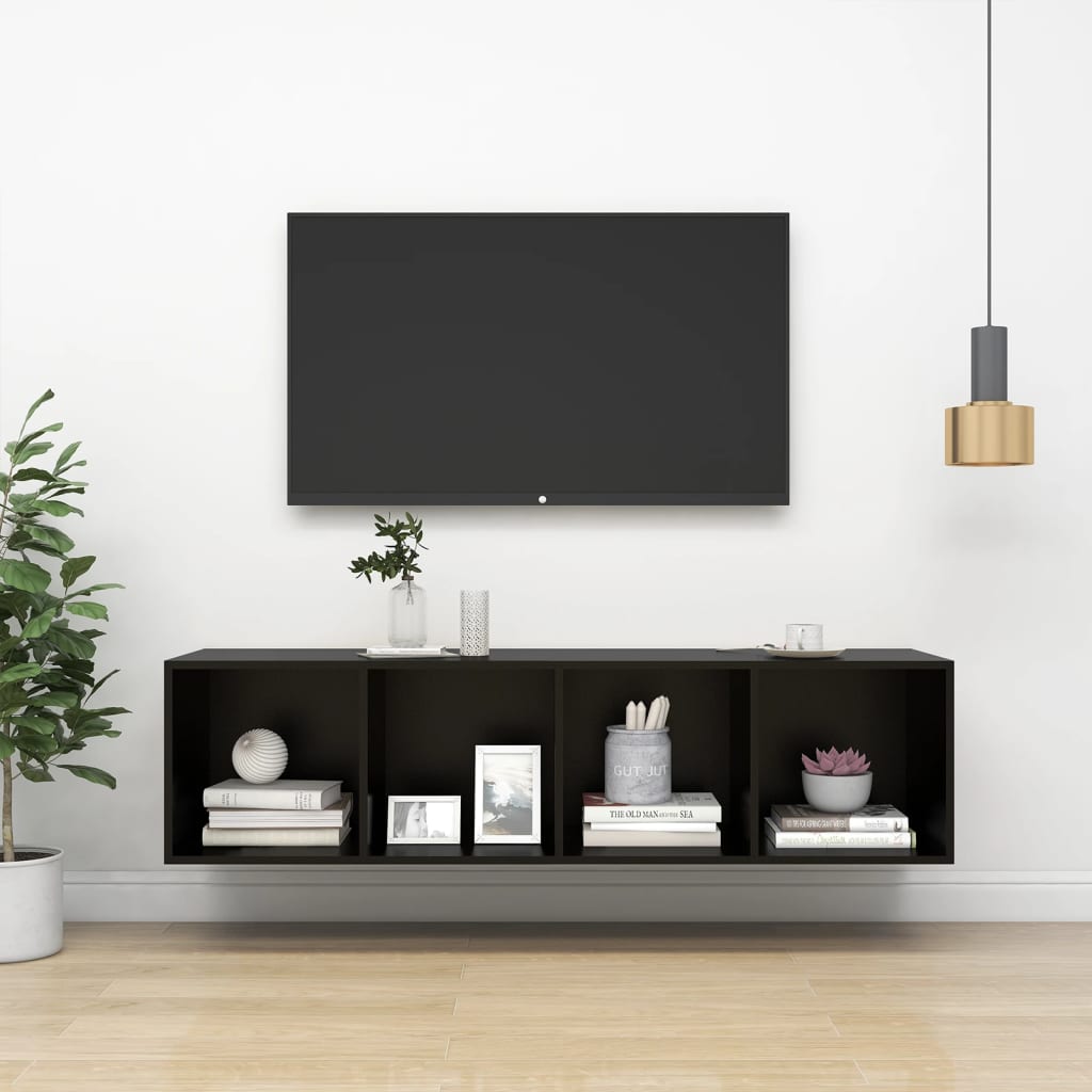 vidaXL sienas TV plaukts, melns, 37x37x142,5 cm, skaidu plāksne