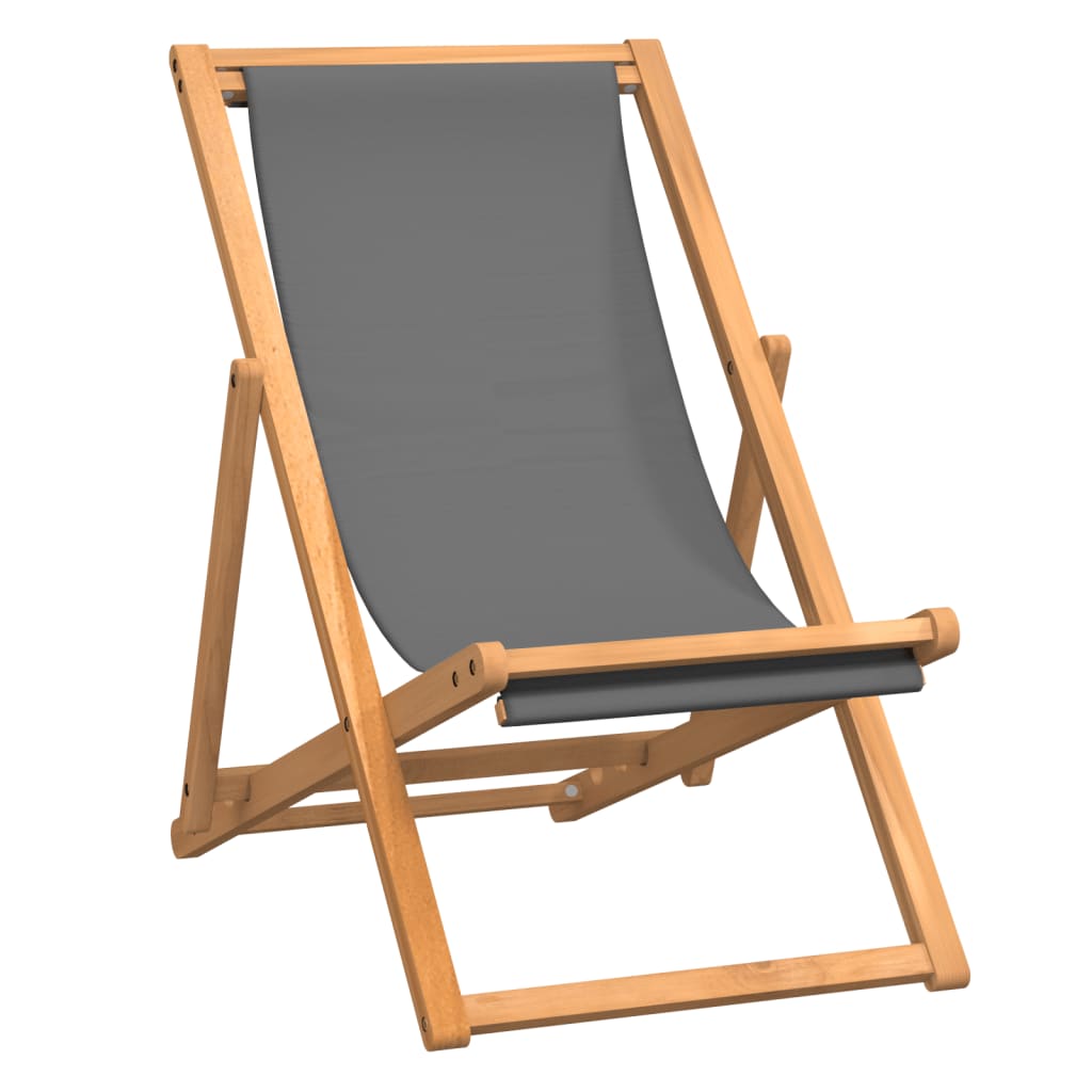 vidaXL saliekams pludmales krēsls, masīvs tīkkoks, pelēks