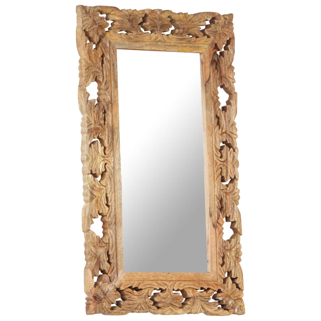 vidaXL spogulis, brūns, 80x50 cm, ar kokgriezumiem, mango masīvkoks