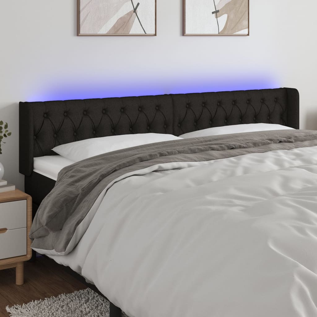 vidaXL gultas galvgalis ar LED, 183x16x78/88 cm, melns audums