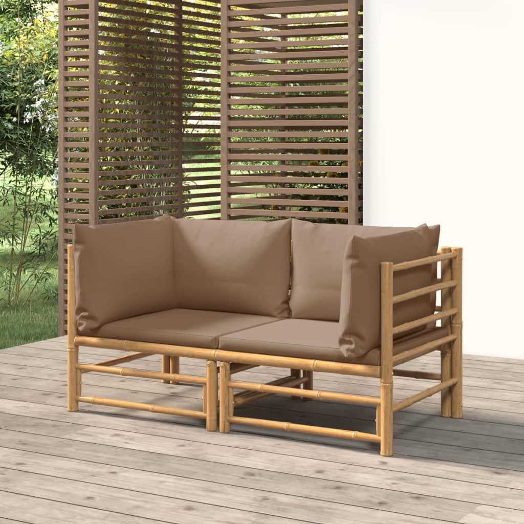 vidaXL dārza stūra dīvāni ar pelēkbrūniem matračiem, 2 gab., bambuss