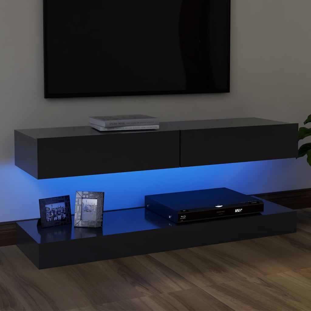 vidaXL TV plaukts ar LED lampiņām, 120x35 cm, pelēks