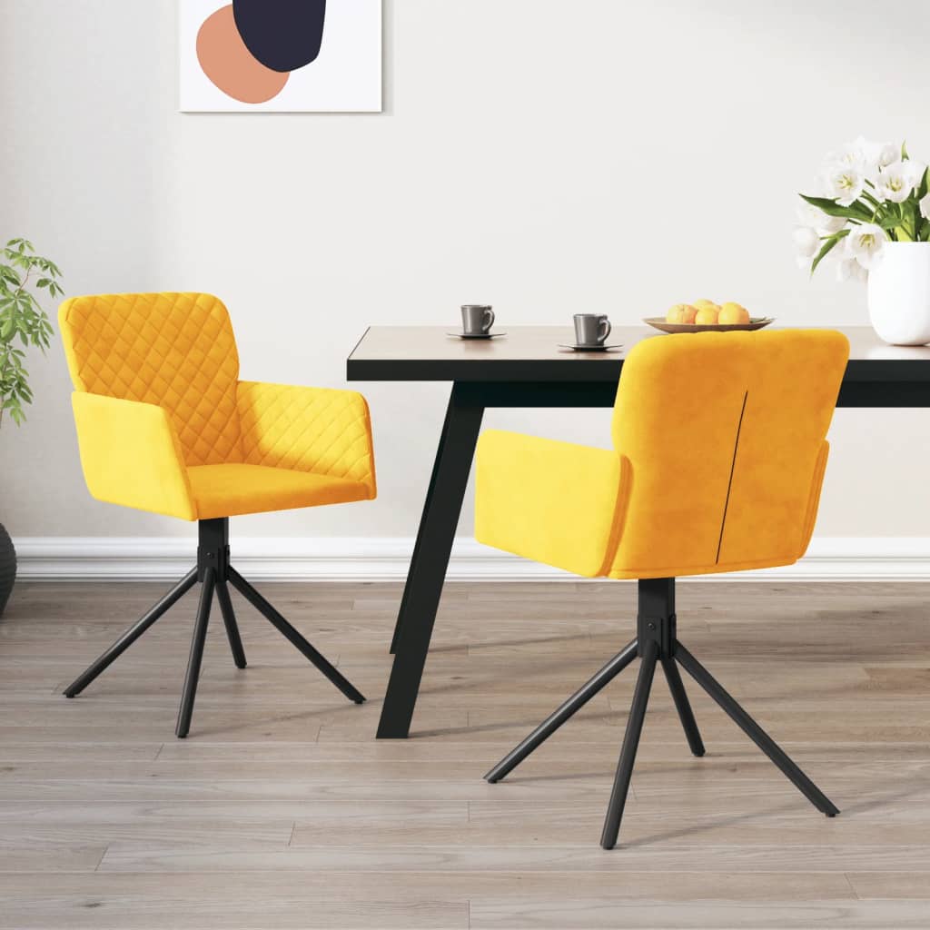 vidaXL grozāmi virtuves krēsli, 2 gab., dzeltens samts