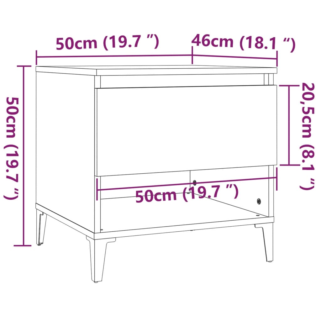vidaXL galdiņš, balts, 50x46x50 cm, inženierijas koks