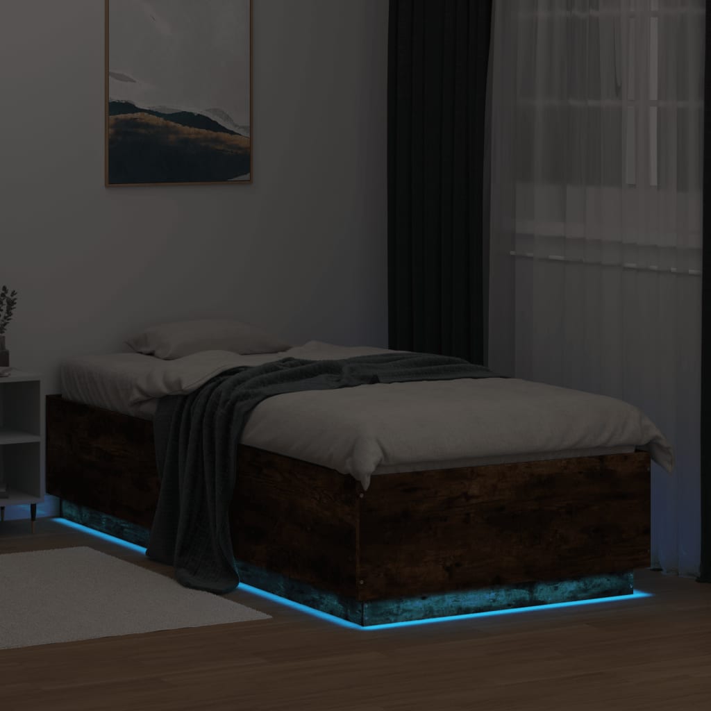 vidaXL gultas rāmis ar LED, ozolkoka, 90x200 cm, inženierijas koks