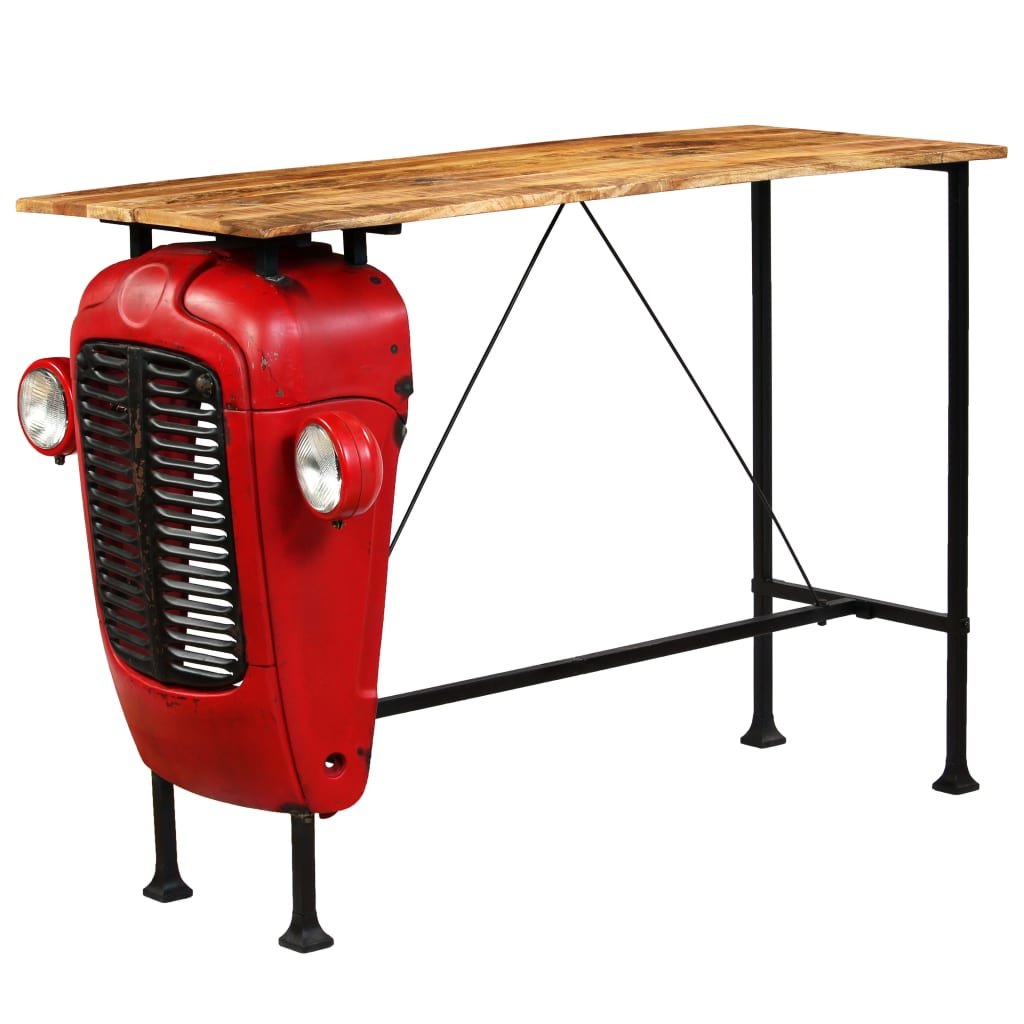 vidaXL bāra galds ar traktora detaļu, mango koks, 60x150x107cm, sarkans