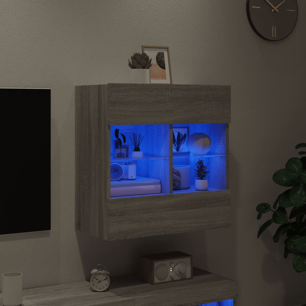 vidaXL TV skapītis ar LED lampiņām, pelēka ozola krāsa, 58,5x30x60,5cm
