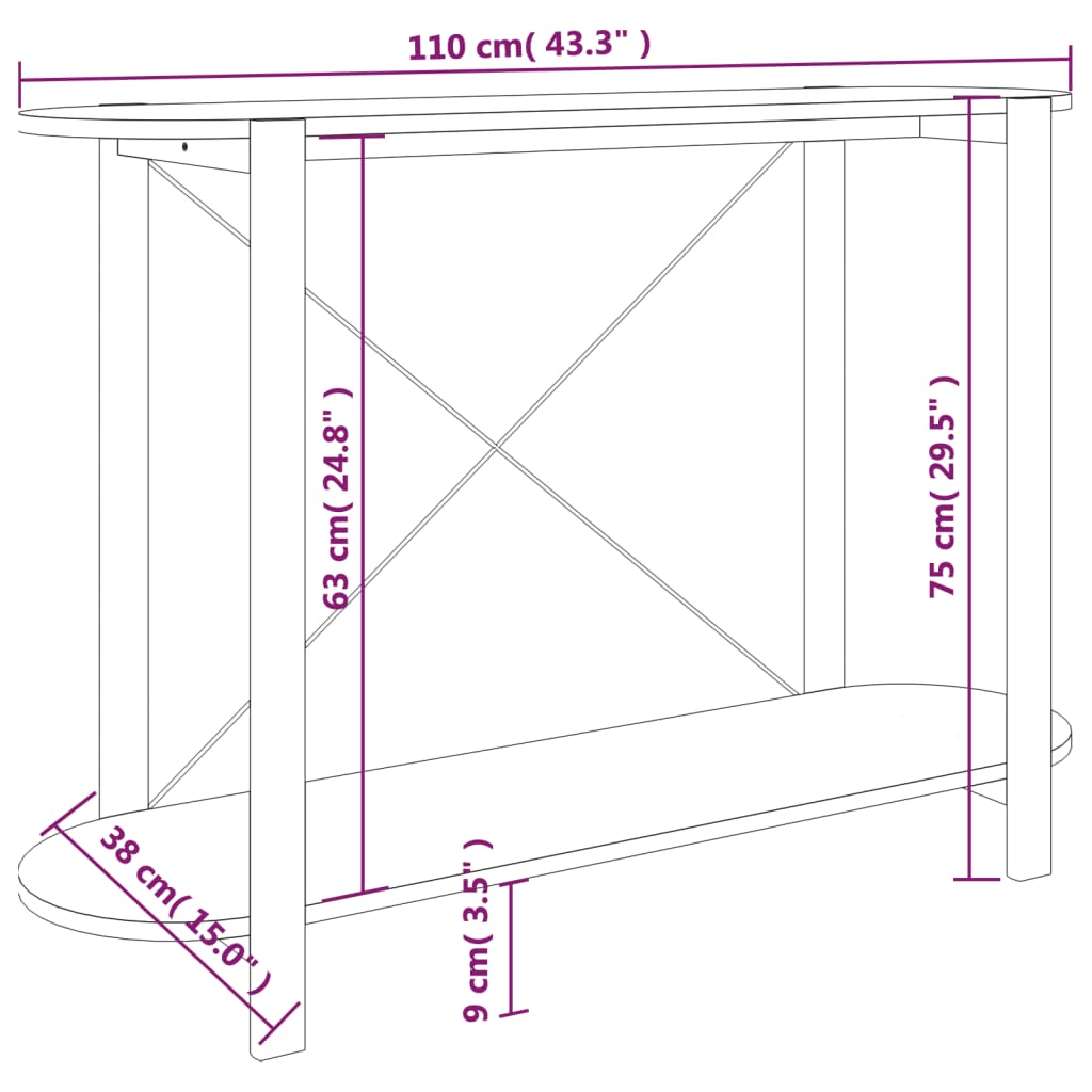 vidaXL konsoles galdiņš, 110x38x75 cm, inženierijas koks