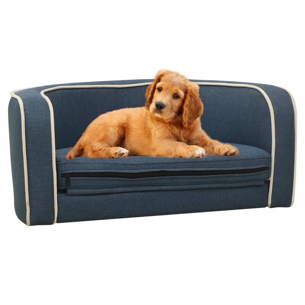 vidaXL saliekams dīvāns suņiem, zils, 76x71x30 cm, lins, matracis