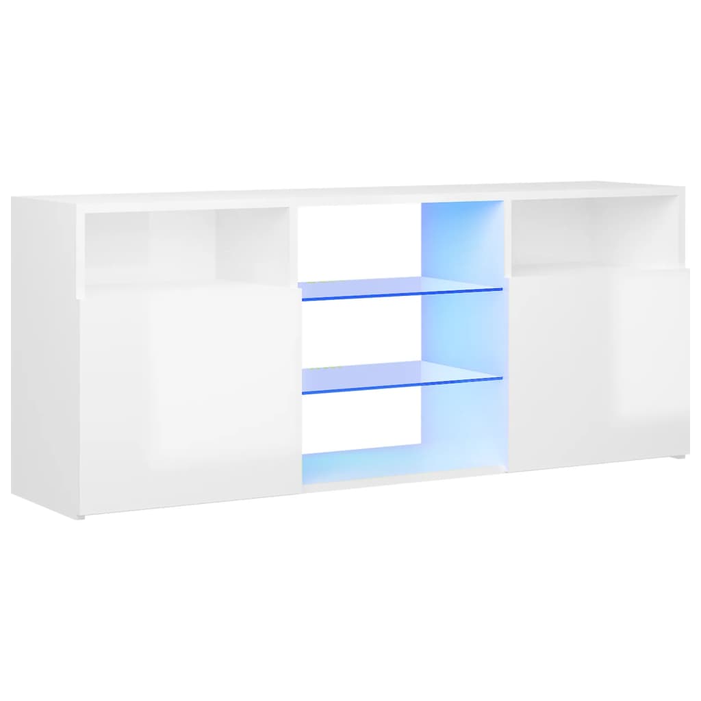 vidaXL TV galdiņš ar LED lampiņām, spīdīgi balts, 120x30x50 cm