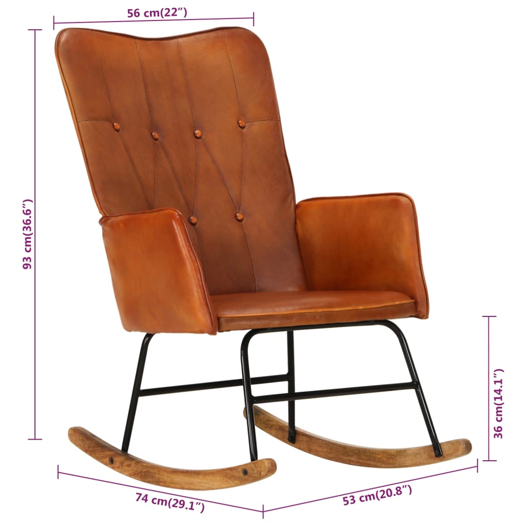 vidaXL šūpuļkrēsls, brūna dabīgā āda
