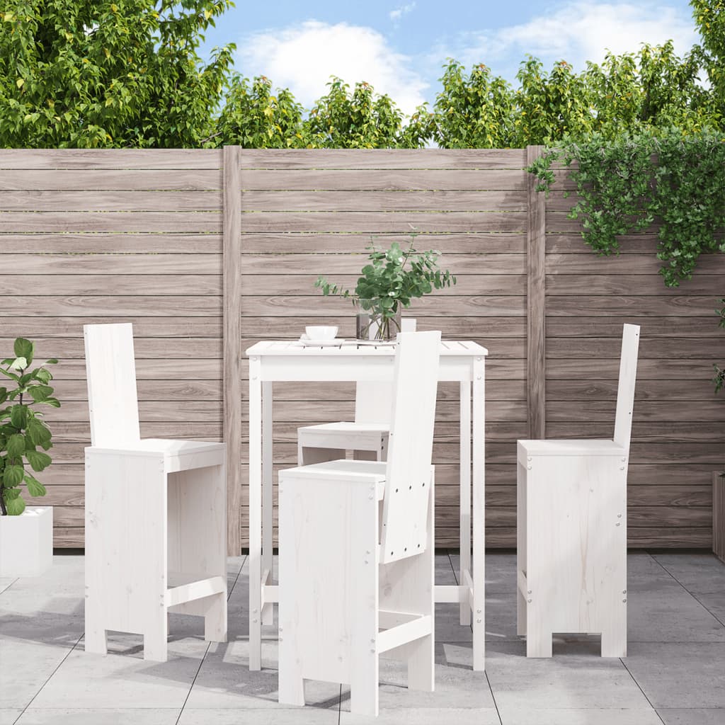 vidaXL 5-daļīgs dārza bāra mēbeļu komplekts, priedes masīvkoks, balts