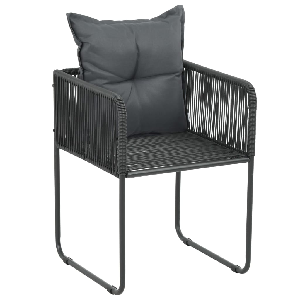 vidaXL dārza krēsli, 4 gab., ar spilveniem, PE rotangpalma, melni