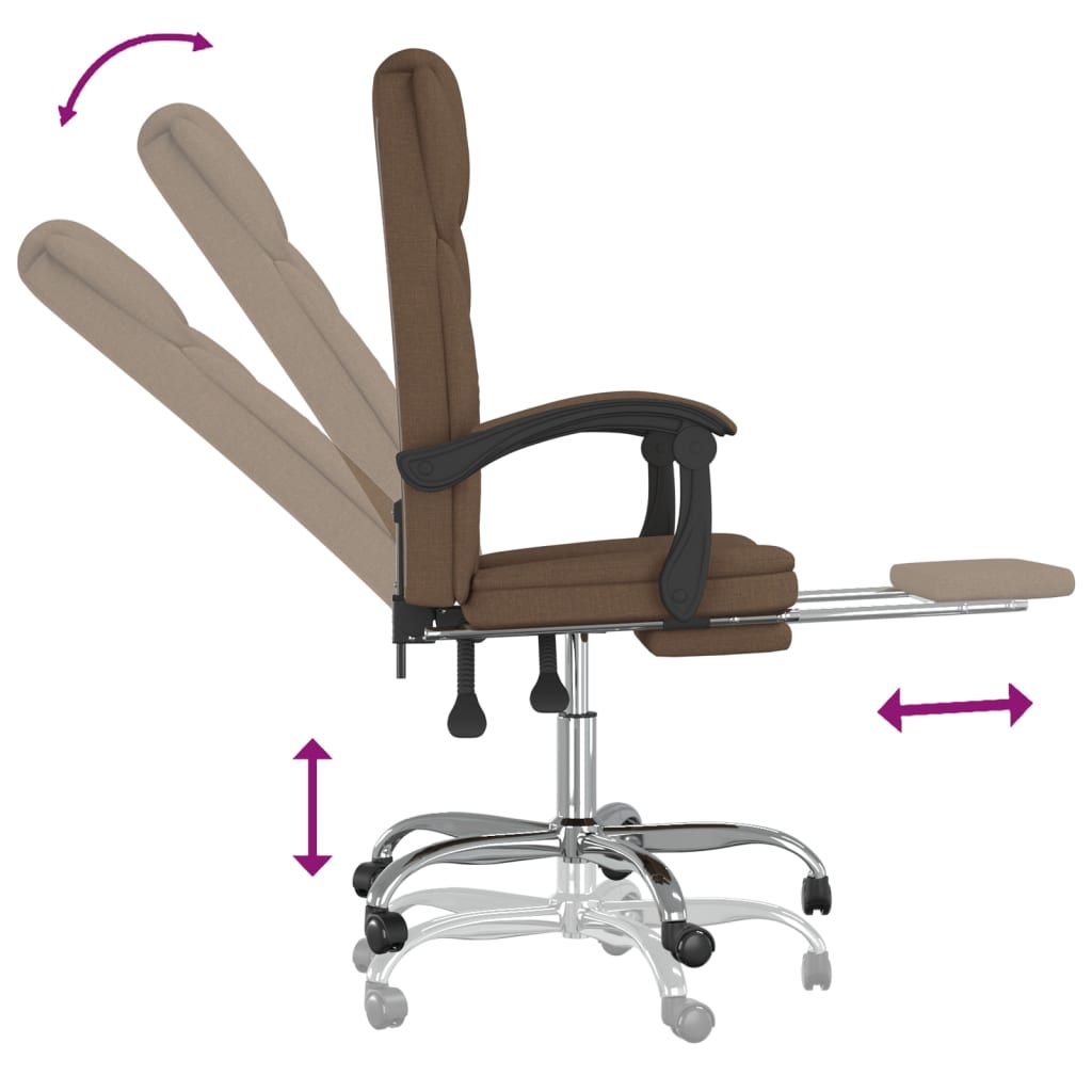 vidaXL biroja krēsls, atgāžams, brūns audums