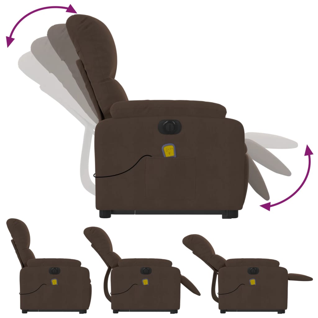 vidaXL elektrisks masāžas krēsls, paceļams, brūns mikrošķiedras audums