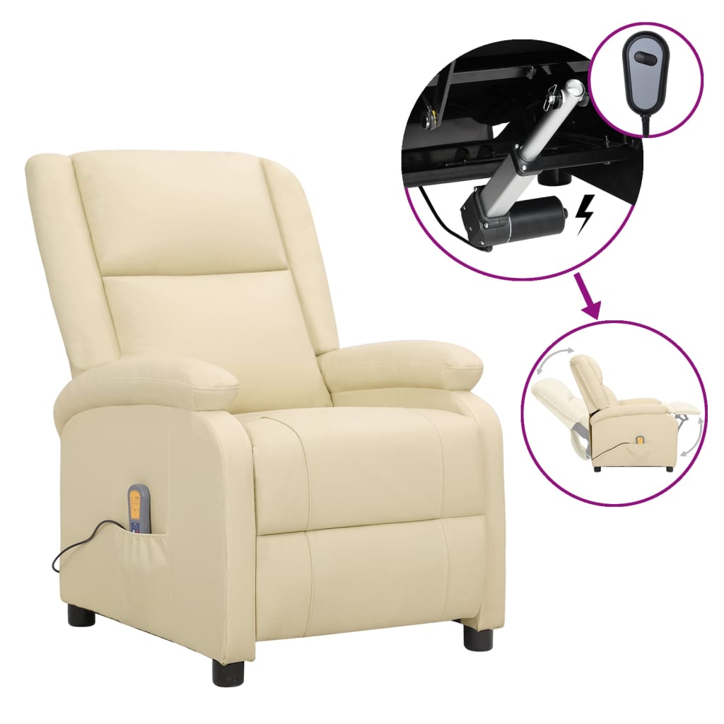 vidaXL elektrisks masāžas krēsls, krēmkrāsas dabīgā āda