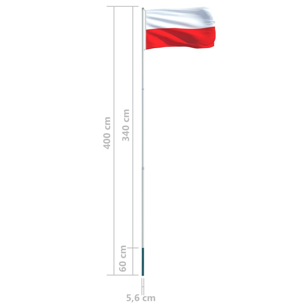 vidaXL Polijas karogs un karoga masts, alumīnijs, 4 m