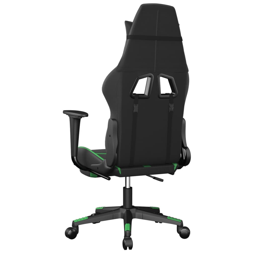vidaXL datorspēļu krēsls ar kāju balstu, melna un zaļa mākslīgā āda