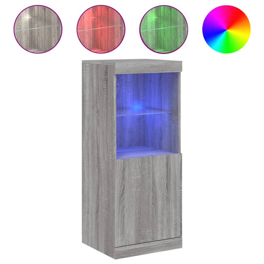 vidaXL kumode ar LED lampiņām, pelēka ozolkoka krāsa, 41x37x100 cm