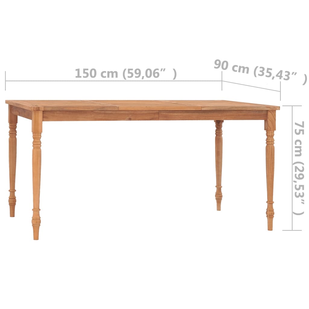 vidaXL galds, 150x90x75 cm, masīvs tīkkoks
