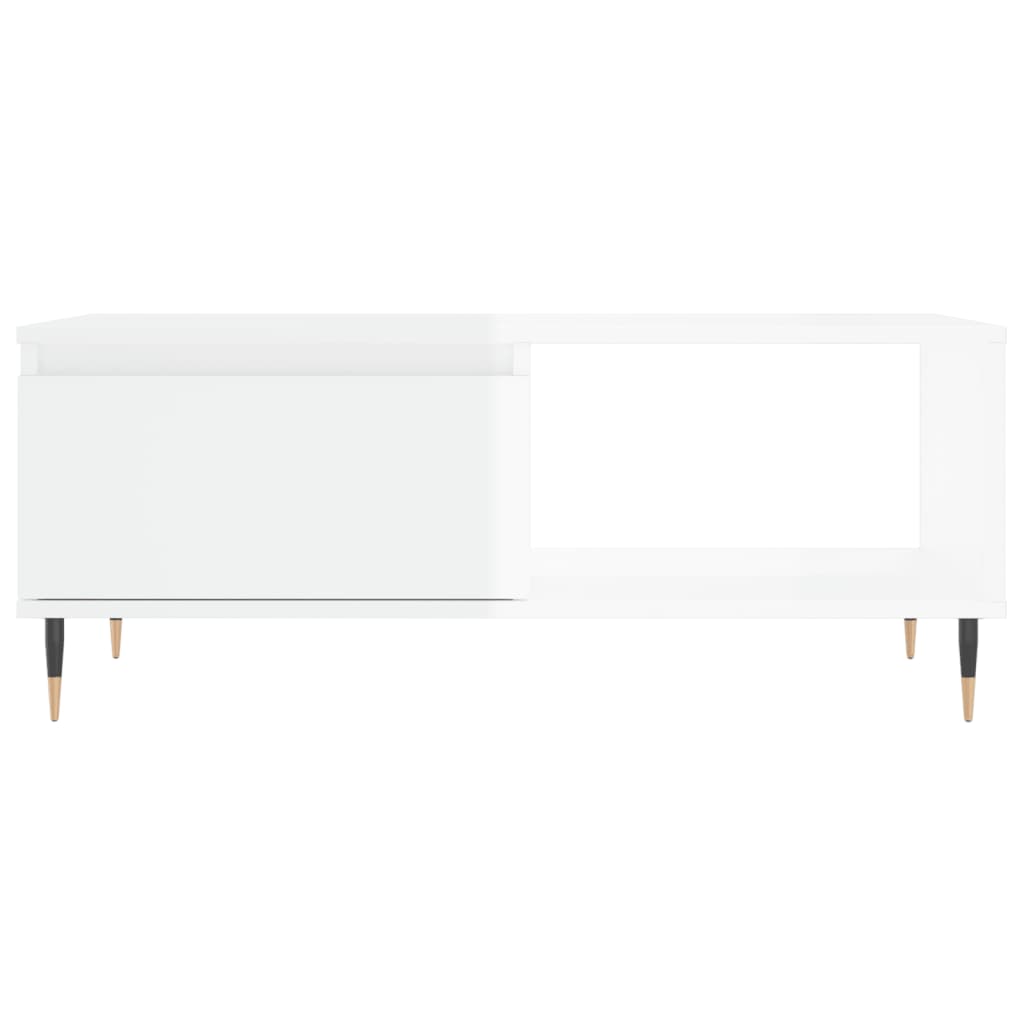 vidaXL kafijas galdiņš, spīdīgi balts, 90x50x36,5cm, inženierijas koks