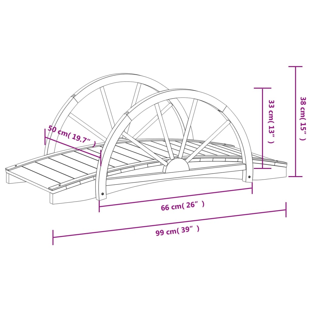 vidaXL dārza tiltiņš, pusrata dizains, 99x50x38 cm, egles masīvkoks