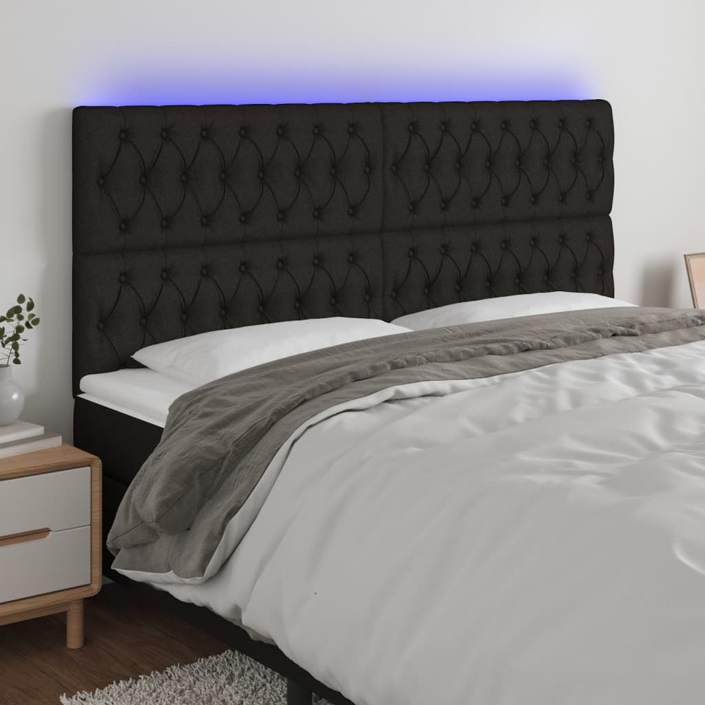 vidaXL gultas galvgalis ar LED, 180x7x118/128 cm, melns audums