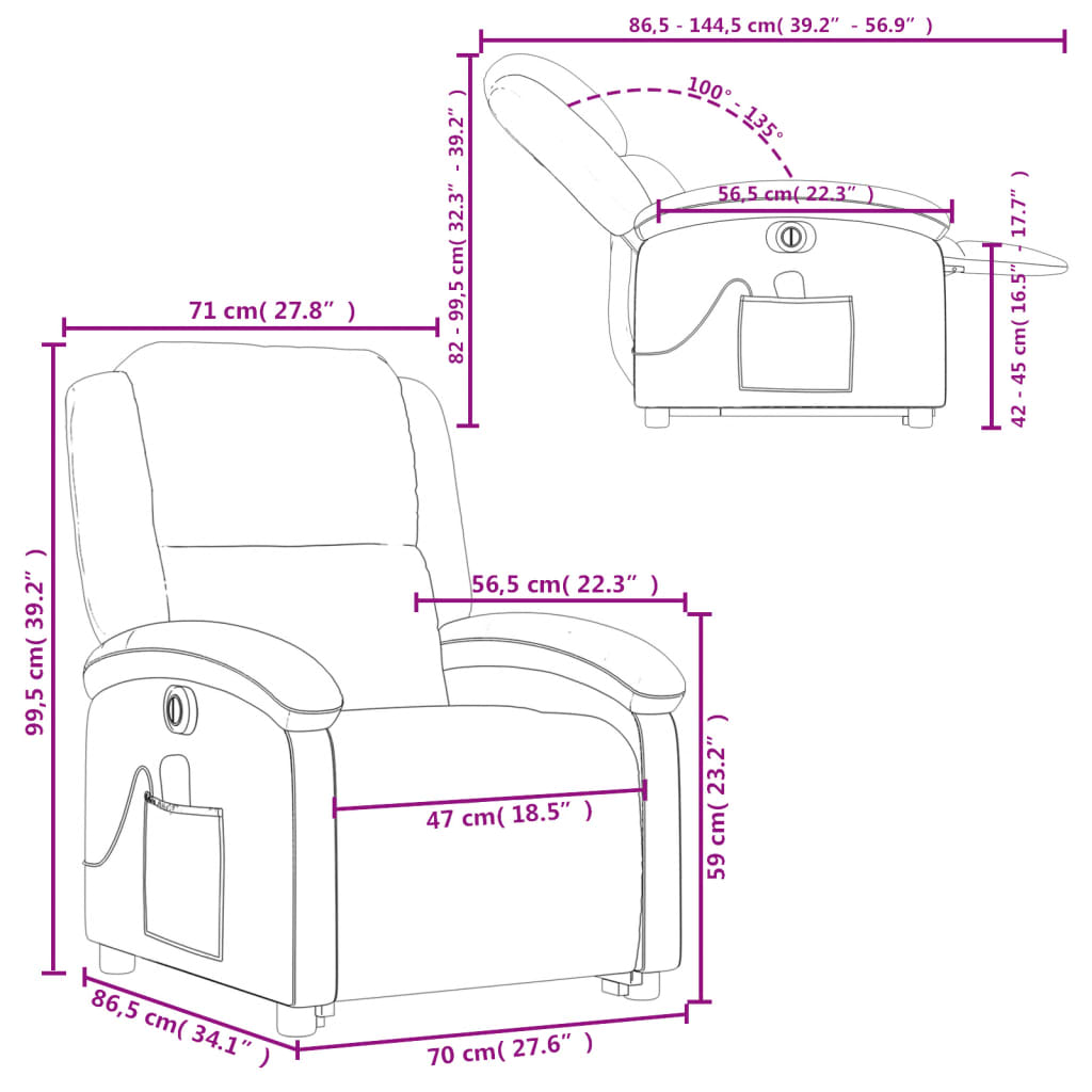 vidaXL elektrisks masāžas krēsls paceļams/atgāžams, tumši pelēks samts