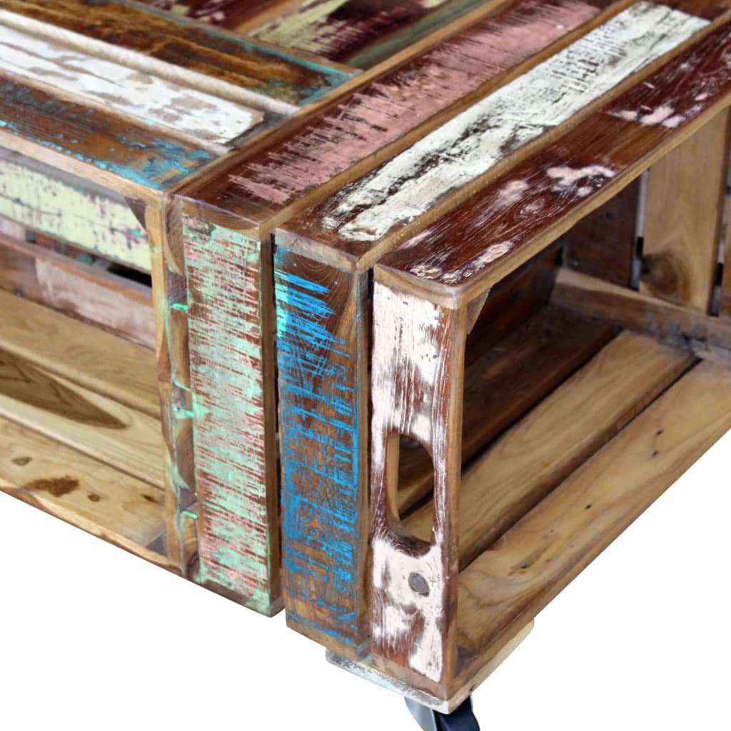 vidaXL kafijas galdiņš, pārstrādāts masīvkoks, 70x70x35 cm
