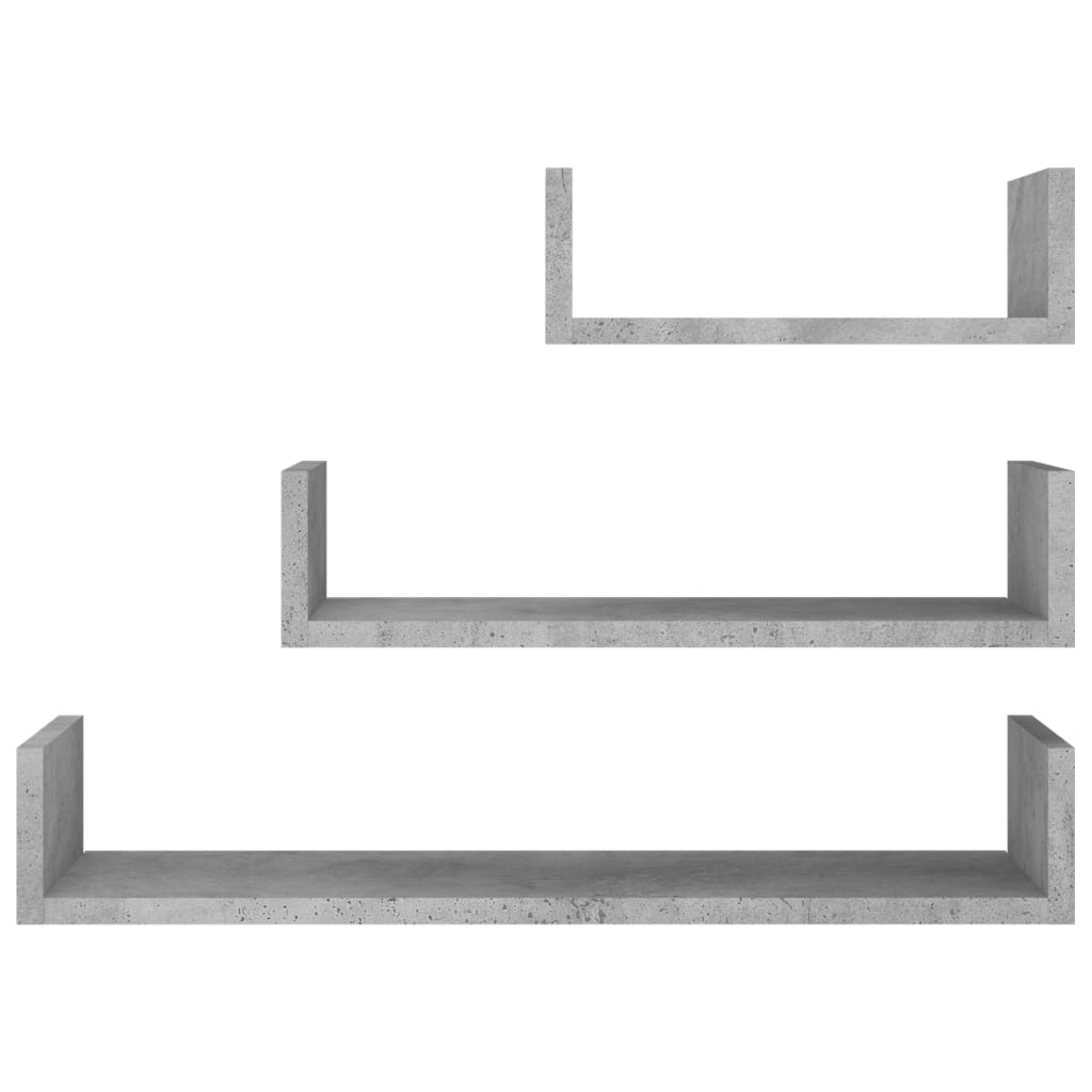 vidaXL sienas plaukti, 3 gab., betona pelēki, skaidu plāksne